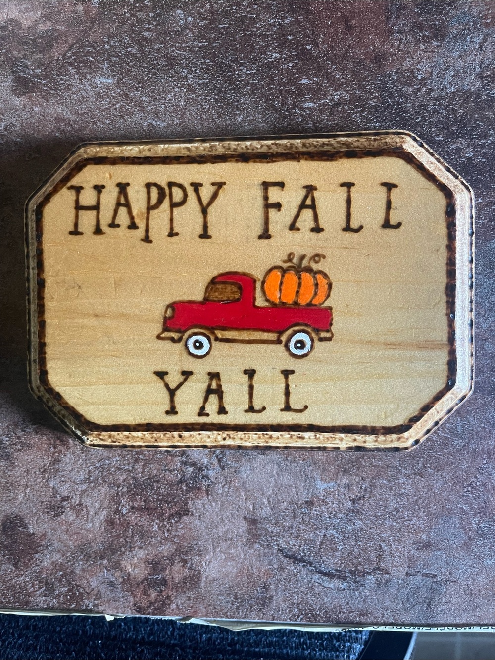 Happy Fall Y'all Wooden Plaque - Red Truck with Orange Pumpkin
